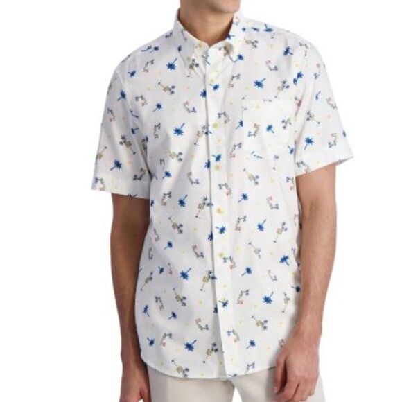 CHAPS Size Medium White Blue Casual Button Down Shirt Tropical Cotton Modal - Picture 1 of 9